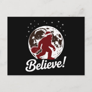 Bigfoot Believe Christmas Santa Hat Moon Sasquatch Holiday Postcard