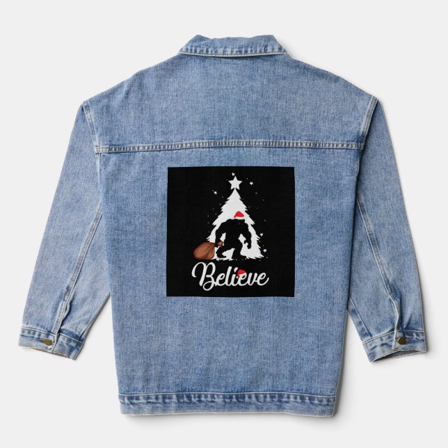 Bigfoot Believe Christmas Shirt Denim Jacket (Back)