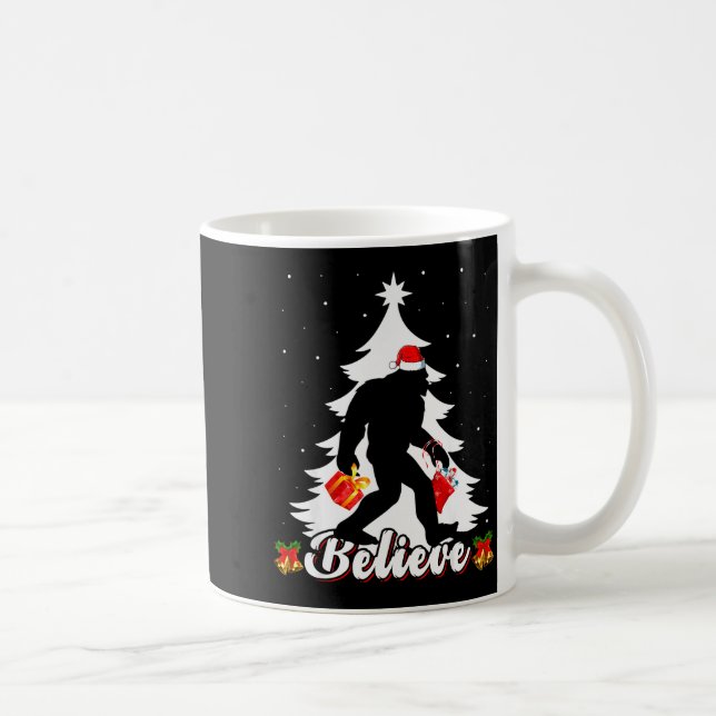 Bigfoot Believe Christmas Tree Funny Santa Sasquat Coffee Mug (Right)
