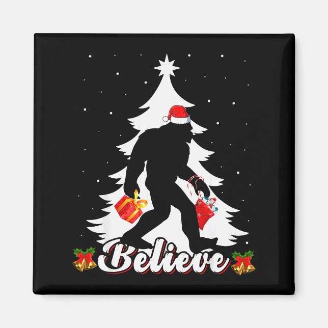 Bigfoot Believe Christmas Tree Funny Santa Sasquat Magnet (Front)