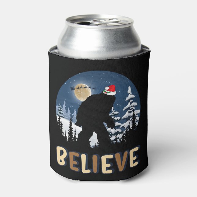 Bigfoot Believe In Christmas Funny Sasquatch Xmas  Can Cooler (Can Front)