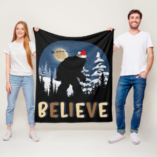 Bigfoot Believe In Christmas Funny Sasquatch Xmas  Fleece Blanket