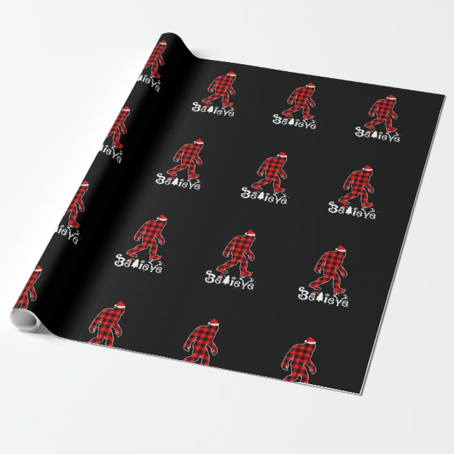 Bigfoot Believe Plaid Matching Family Christmas Pa Wrapping Paper (Unrolled)