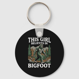 Bigfoot believer girl sasquatch forest cryptid for key ring