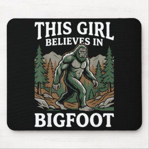 Bigfoot believer girl sasquatch forest cryptid for mouse mat
