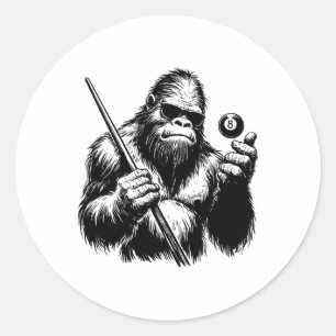 Bigfoot Billiards Player - Funny Sasquatch Billiar Classic Round Sticker