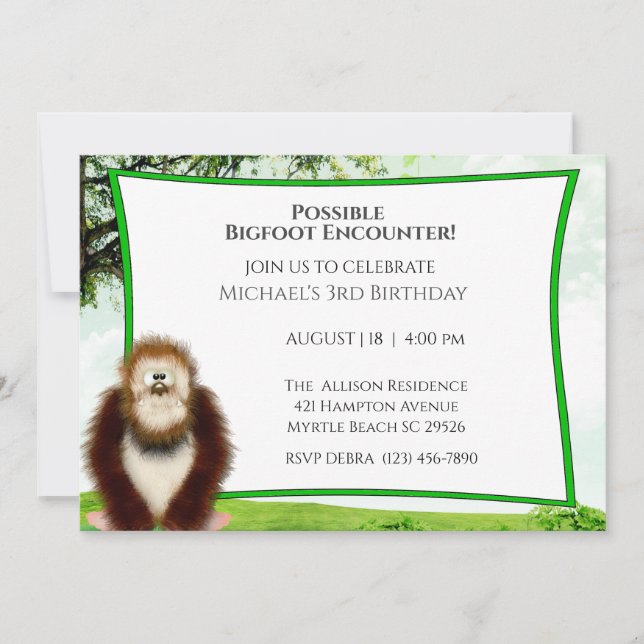 Bigfoot Birthday Party Invitation (Front)