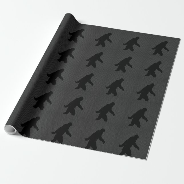 Bigfoot Black Silhouette Carbon Fibre Style Wrapping Paper (Unrolled)
