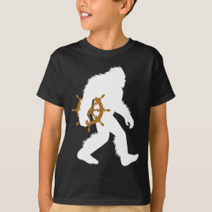 Bigfoot Boat Captain Sasquatch Holding Ship Wheel T-Shirt