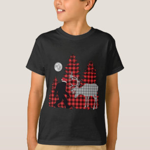 Bigfoot Buffalo Plaid Christmas Trees and Reindeer T-Shirt