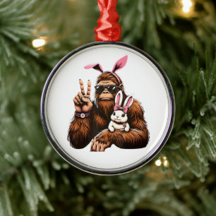 Bigfoot Bunny Funny Easter Day Sasquatch Metal Tree Decoration
