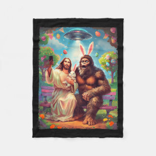 Bigfoot bunny funny easter jesus sasquatch selfie fleece blanket
