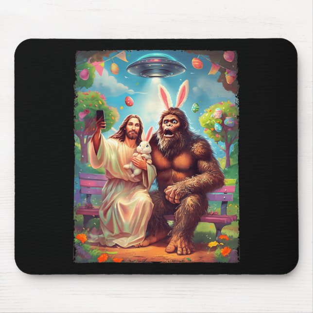 Bigfoot bunny funny easter jesus sasquatch selfie  mouse mat (Front)
