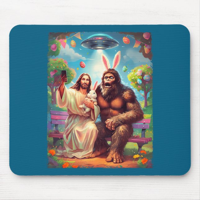 Bigfoot bunny funny easter jesus sasquatch selfie  mouse mat (Front)