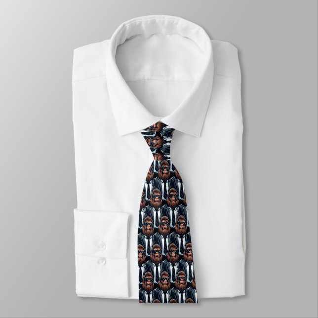 Bigfoot Businessman - Cool Funny Sasquatch Tie (Tied)