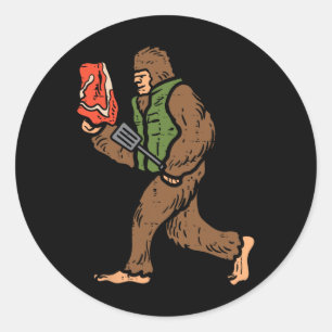Bigfoot Byrbecue Bbq Sasquatch Meat Grilling Women Classic Round Sticker