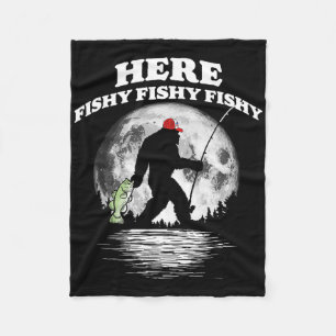 Bigfoot Byss Night Fishing! Here Fishy Byssquatch Fleece Blanket