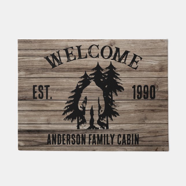 Bigfoot Cabin Rustic Wood Family Custom Name  Doormat (Front)
