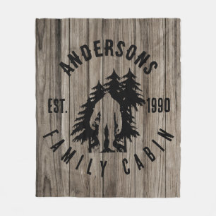 Bigfoot Cabin Rustic Wood Family Custom Name  Fleece Blanket