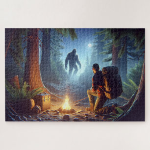 Bigfoot Campfire Encounter, Bigfoot in the shadows Jigsaw Puzzle