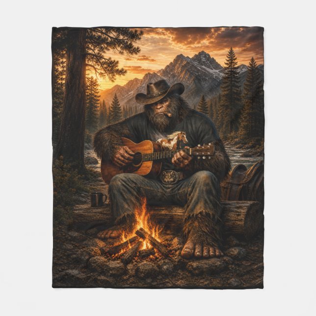 Bigfoot Campfire Guitar Player Fleece Blanket (Front)