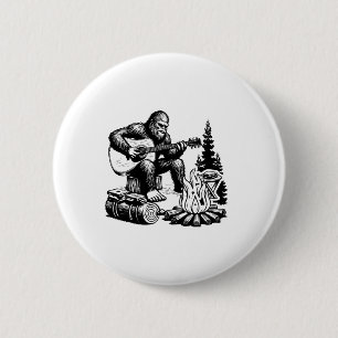Bigfoot Camping Smore Rock Bigfoot Playing Guitar  6 Cm Round Badge