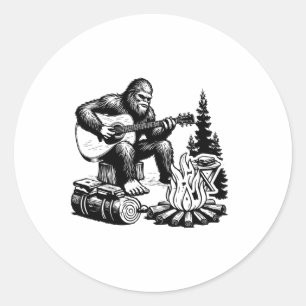 Bigfoot Camping Smore Rock Bigfoot Playing Guitar  Classic Round Sticker
