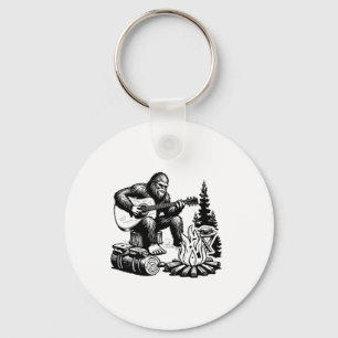Bigfoot Camping Smore Rock Bigfoot Playing Guitar Key Ring