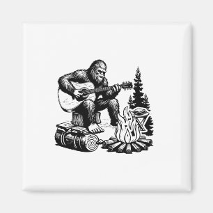 Bigfoot Camping Smore Rock Bigfoot Playing Guitar Magnet