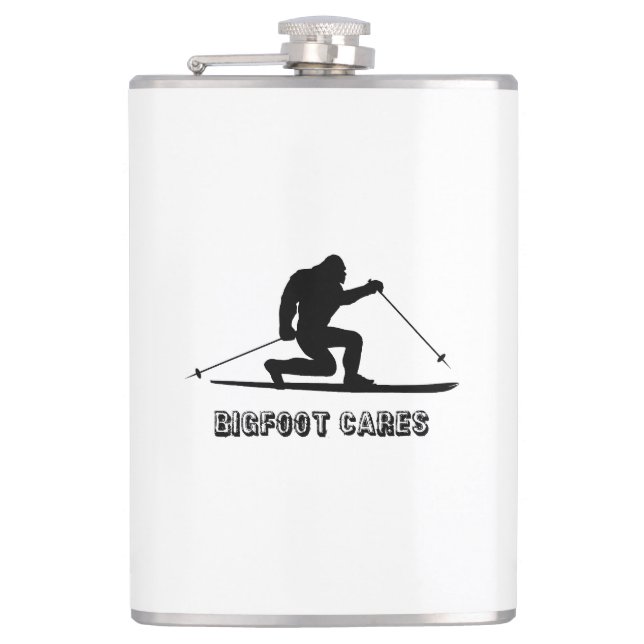 Bigfoot Cares Telemark Skiing Hip Flask (Front)
