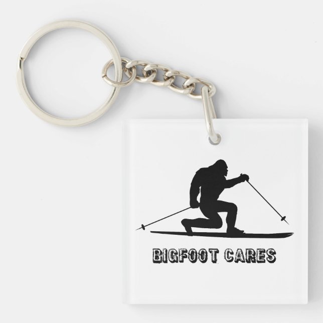 Bigfoot Cares Telemark Skiing Key Ring (Front)