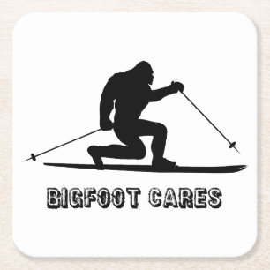 Bigfoot Cares Telemark Skiing Square Paper Coaster