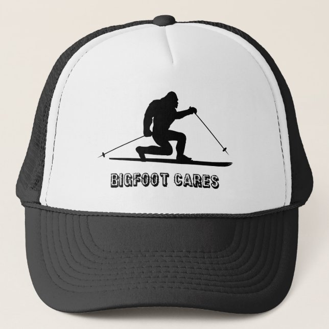 Bigfoot Cares Telemark Skiing Trucker Hat (Front)