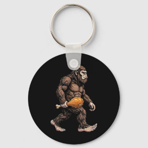 Bigfoot Carrying Chicken Drumstick Sasquatch Lover Key Ring