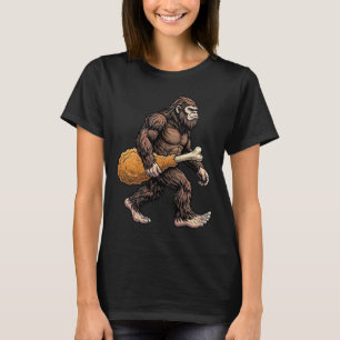 Bigfoot Carrying Chicken Drumstick Sasquatch Lover T-Shirt