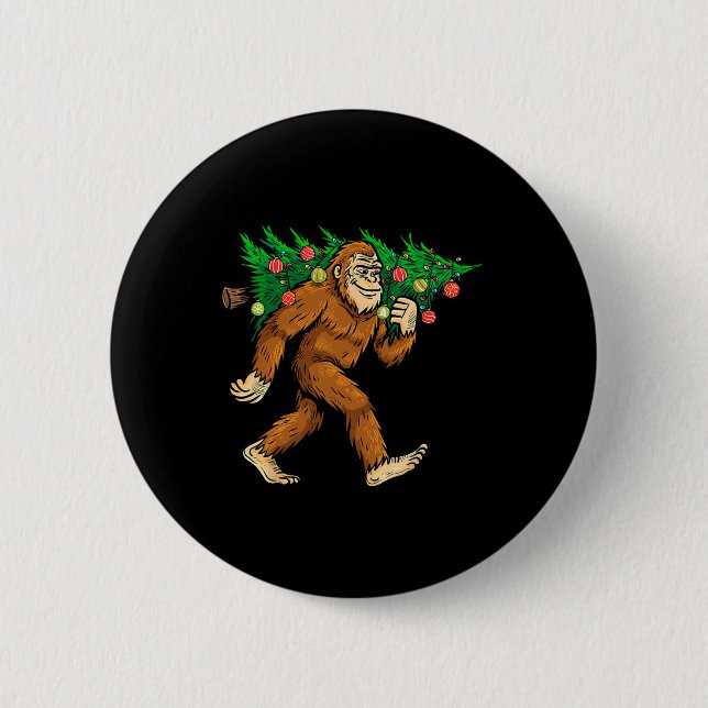 Bigfoot Carrying Christmas Tree Sasquatch Believer 6 Cm Round Badge (Front)
