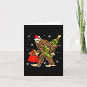 Bigfoot Carrying Christmas Tree Sasquatch Believer Card