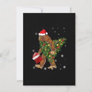 Bigfoot Carrying Christmas Tree Sasquatch Believer Invitation