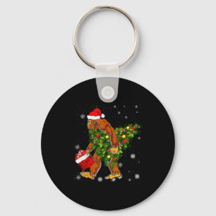 Bigfoot Carrying Christmas Tree Sasquatch Believer Key Ring