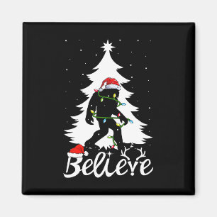 Bigfoot Carrying Christmas Tree Sasquatch Believer Magnet