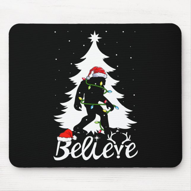 Bigfoot Carrying Christmas Tree Sasquatch Believer Mouse Mat (Front)