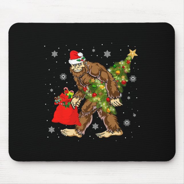 Bigfoot Carrying Christmas Tree Sasquatch Believer Mouse Mat (Front)