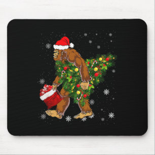 Bigfoot Carrying Christmas Tree Sasquatch Believer Mouse Mat