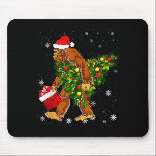 Bigfoot Carrying Christmas Tree Sasquatch Believer Mouse Mat