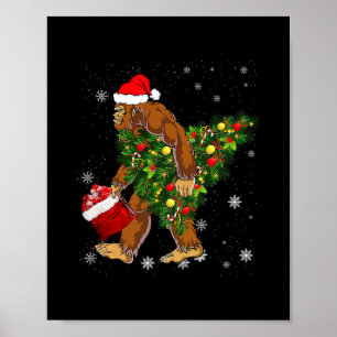 bigfoot carrying christmas tree sasquatch believer poster