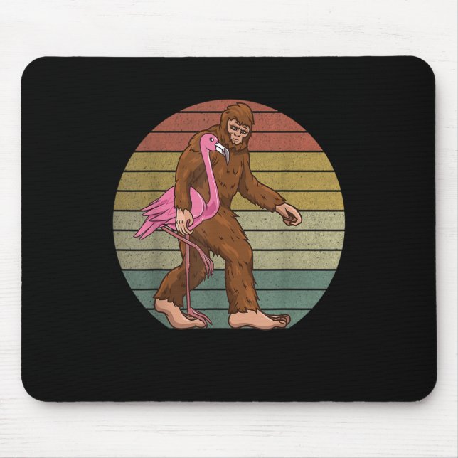Bigfoot Carrying Flamingo Women Men Sasquatch Funn Mouse Mat (Front)