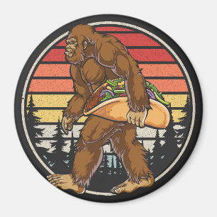 Bigfoot Carrying Taco Circle Magnet