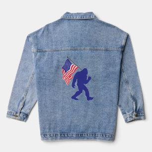 Bigfoot Carrying the American Flag Denim Jacket