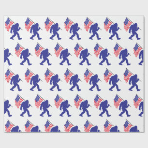 Bigfoot carrying the American Flag Wrapping Paper