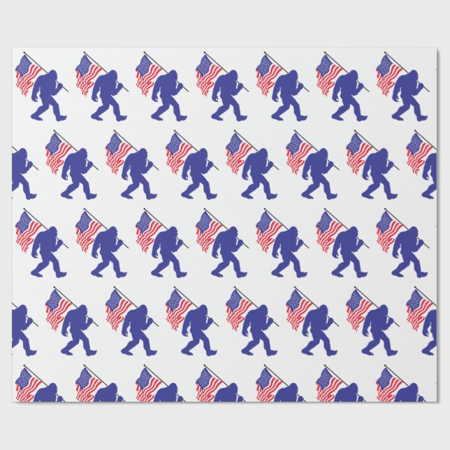 Bigfoot carrying the American Flag Wrapping Paper (Flat)
